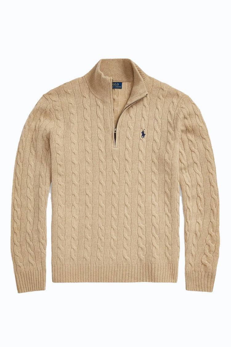 Polo Ralph Lauren Camel Cable-Knit Quarter-Zip Sweater