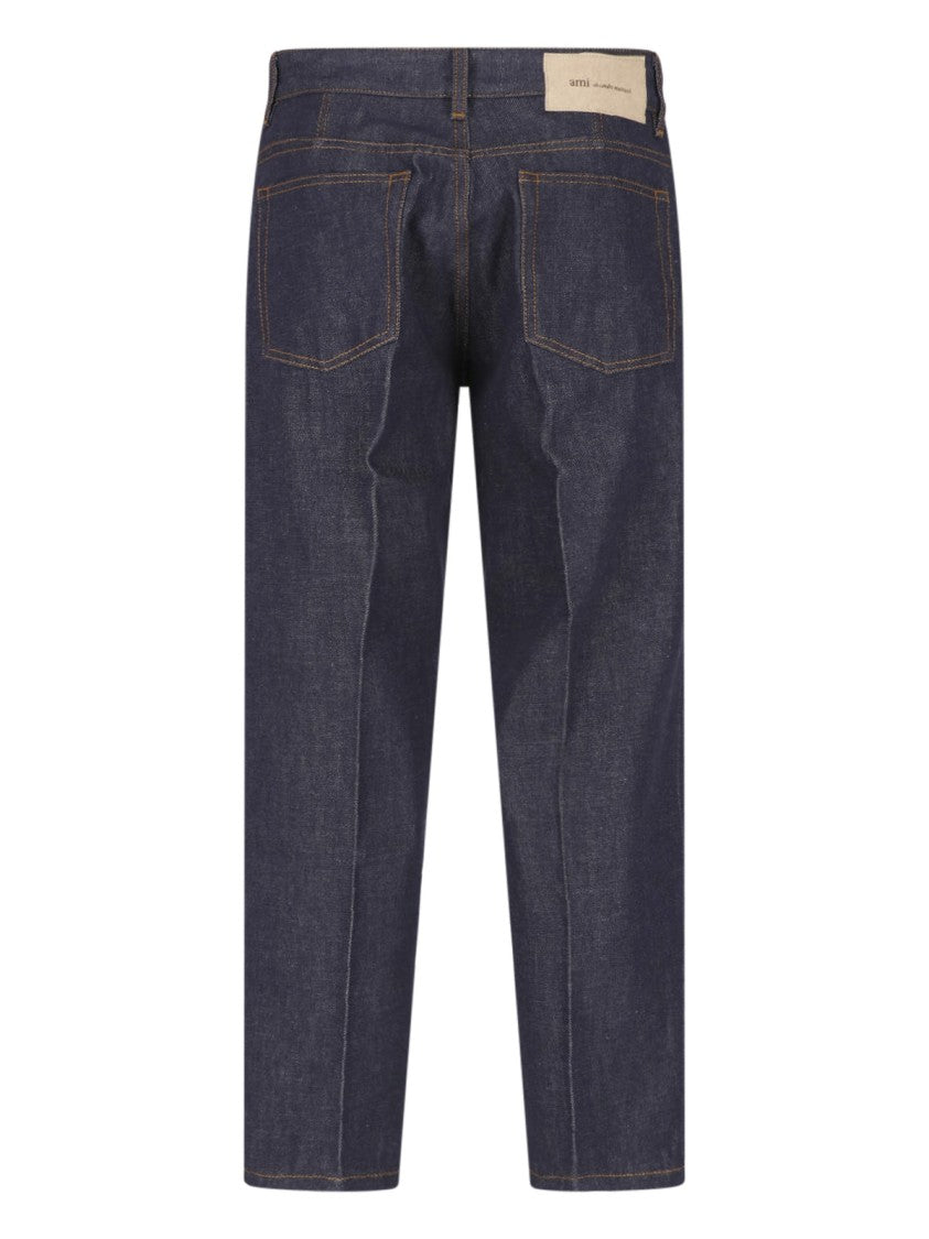 Ami Paris Contrast Stitching Straight-Leg Jeans