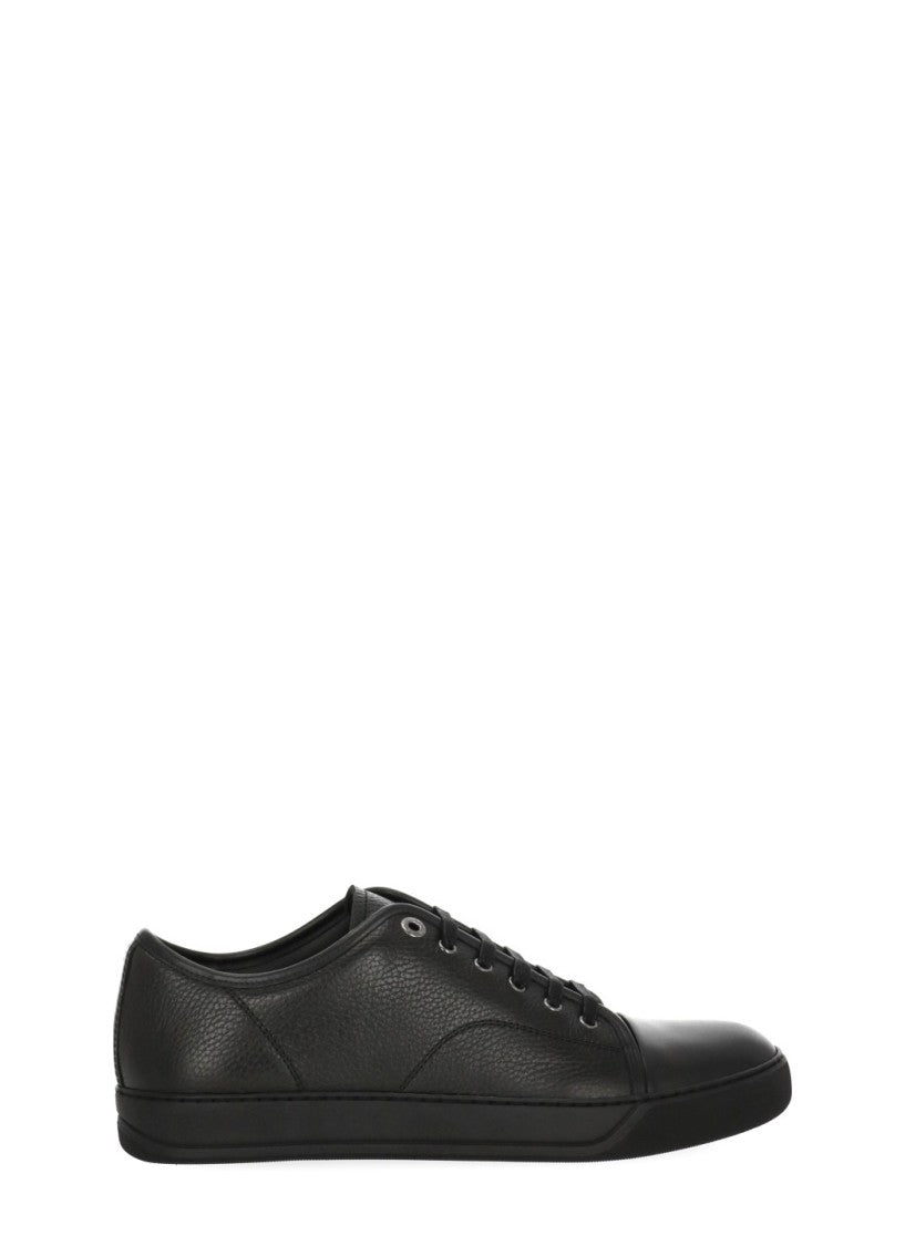 Lanvin Black Textured Leather Metal Eyelets Low-Top Sneakers