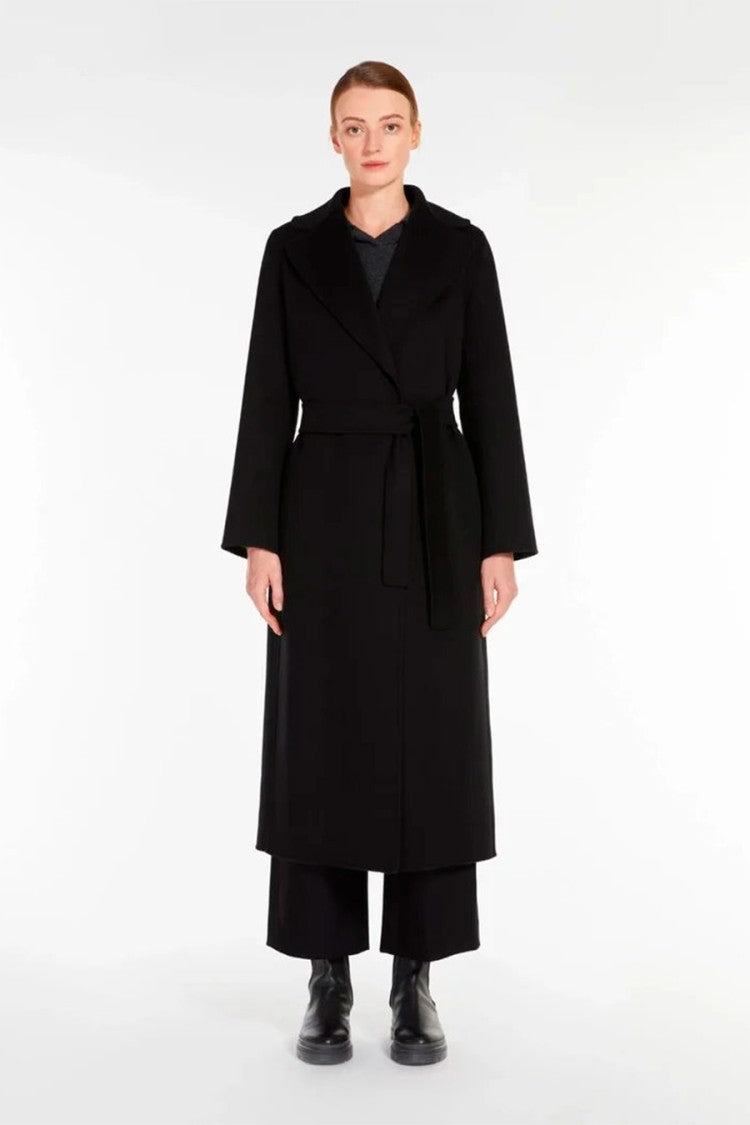 Max Mara Black Poldo Belted Wrap Wool Coat