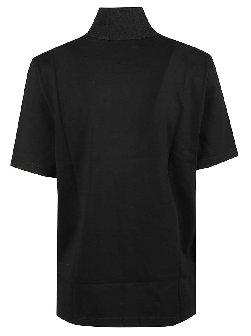 Courrèges Ribbed High Collar Zipper Short-Sleeve Top