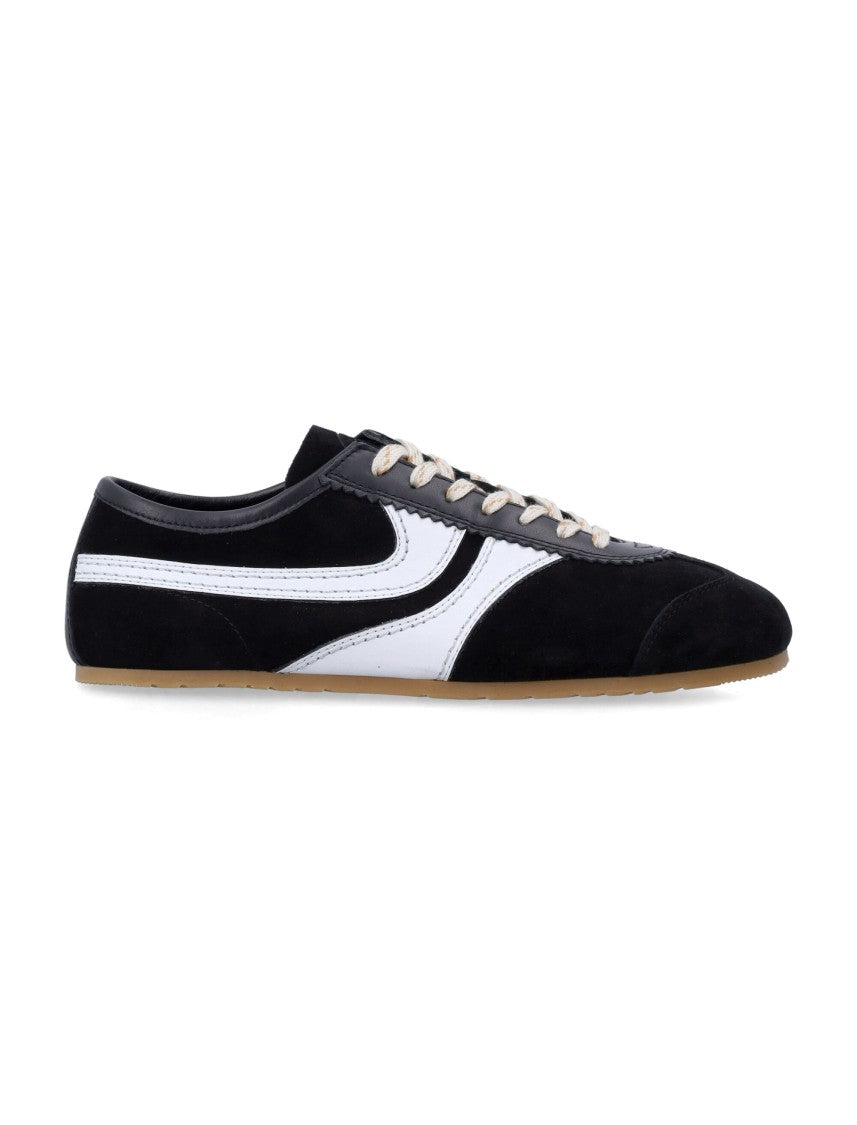 Dries Van Noten Low-Profile Black Suede Sneakers With White Leather Accents