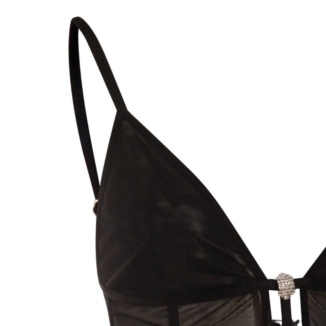 Nissa Sheer Black Bodysuit With Rhinestone Detail