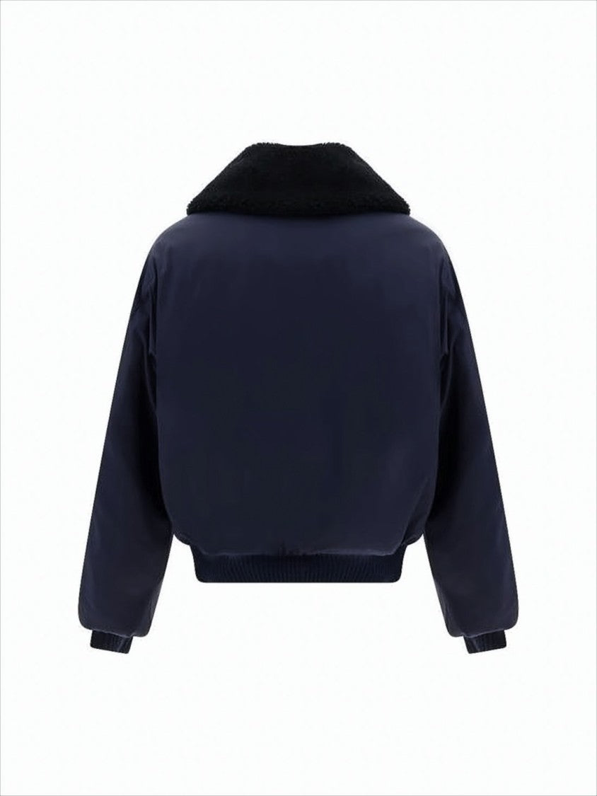 Ami Paris Cropped Bomber Jacket With Plush Textured Collar