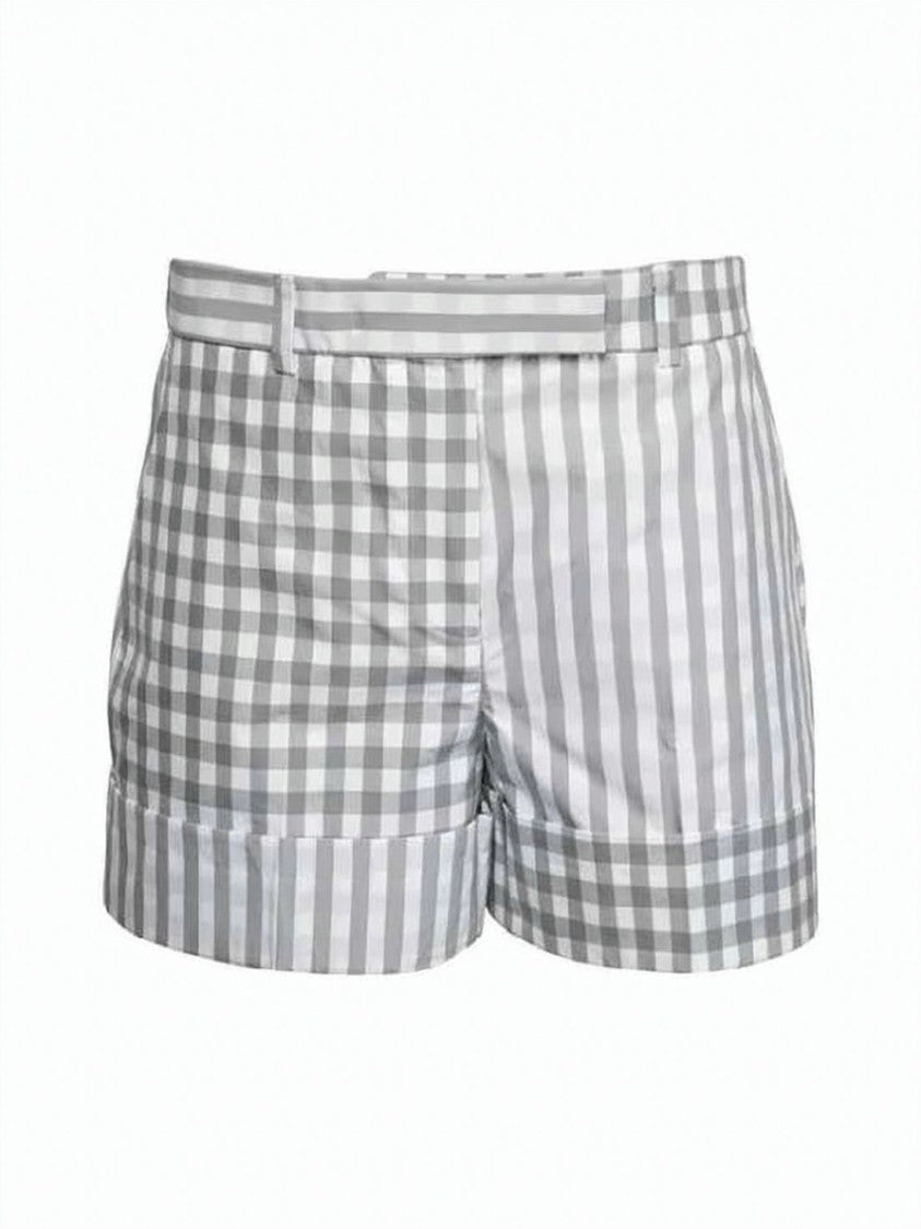 Thom Browne Tailored Gingham And Stripe Shorts With Cuffed Hem