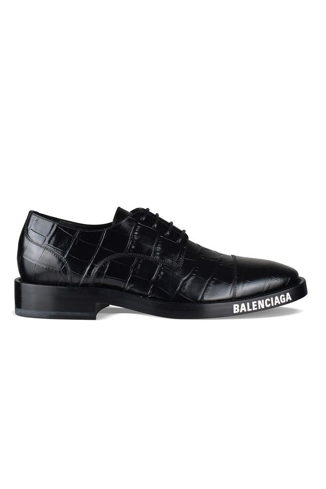 Balenciaga Crocodile-Print Calfskin Derby Shoe