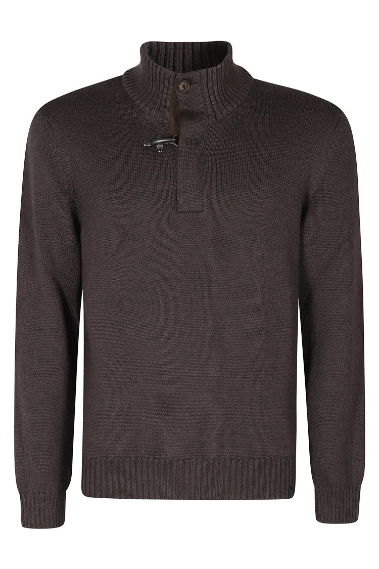 Fay Brown Hook Turtleneck Wool Sweater