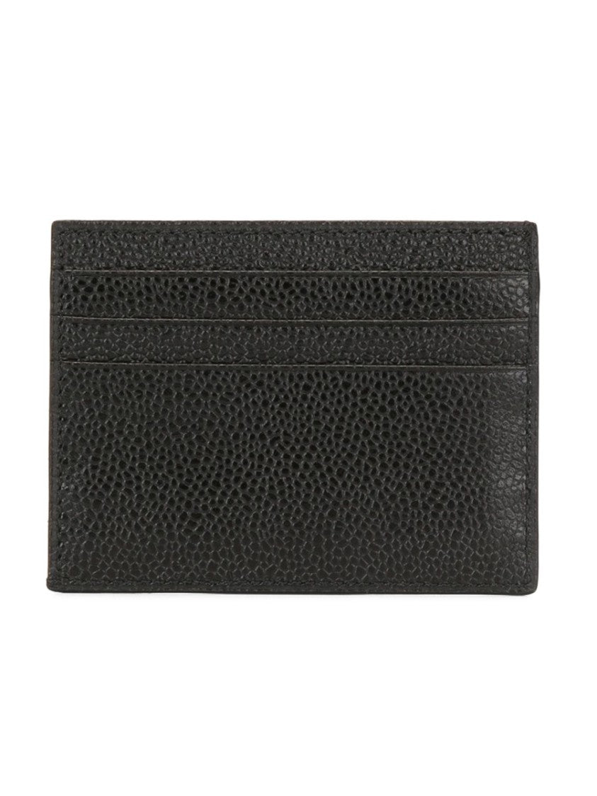 Thom Browne Textured Black Calf Leather Cardholder With Grosgrain Tab