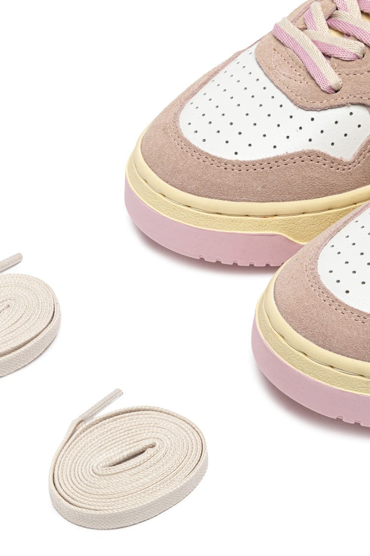 Autry White Pink Medalist Suede Sneakers