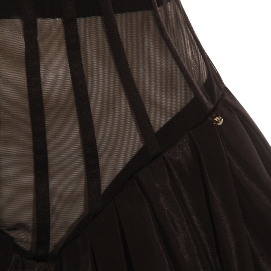 Nissa Voluminous Black Mini Dress With Sheer Panels