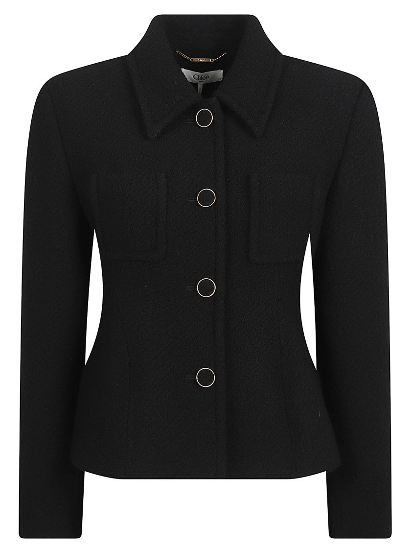Chloé Fitted Bouclé Wool Jacket With Gold-Tone Buttons