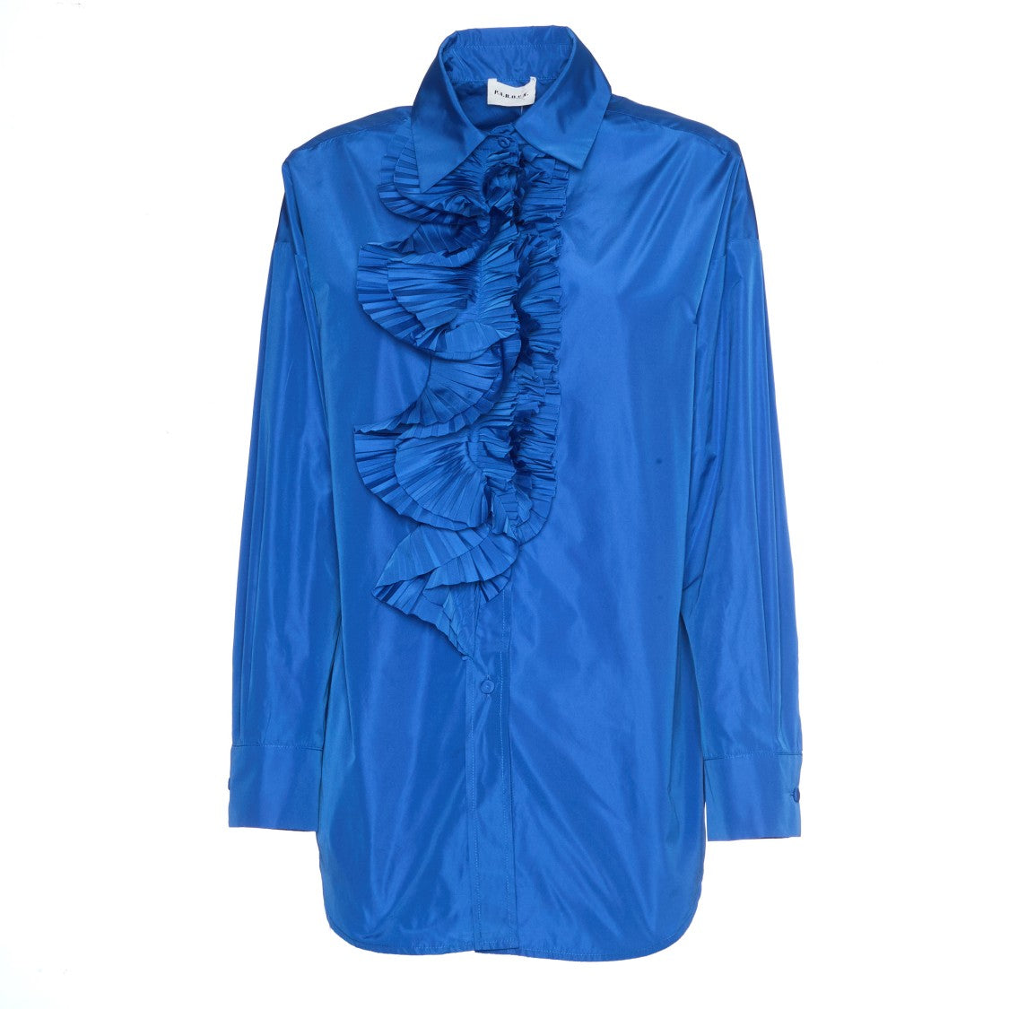 Parosh Sky Blue Ruffled Long Sleeve Shirt