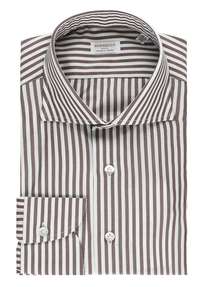 Borriello Brown Striped Cotton Casual Shirt