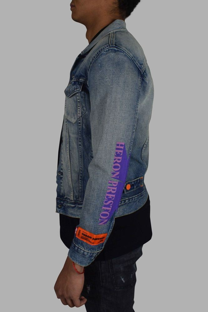 Heron Preston Washed Denim Jacket With Unique Logos