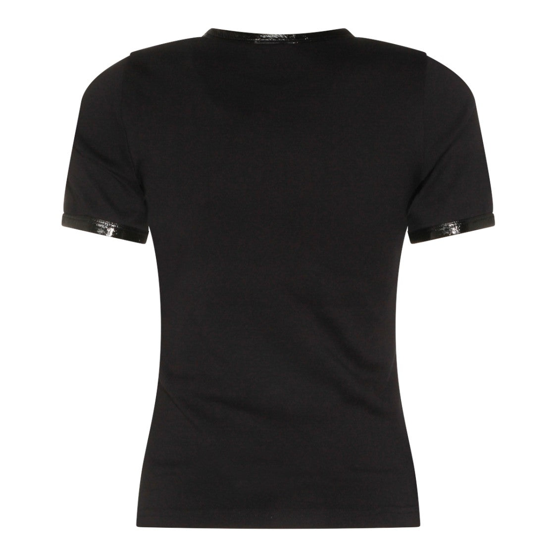 Courrèges Black Cotton T-Shirt With Glossy Vinyl Trims
