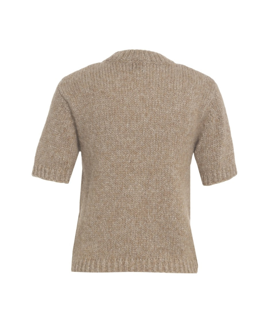 8Pm Short-Sleeved Knit Top With Ribbed Details