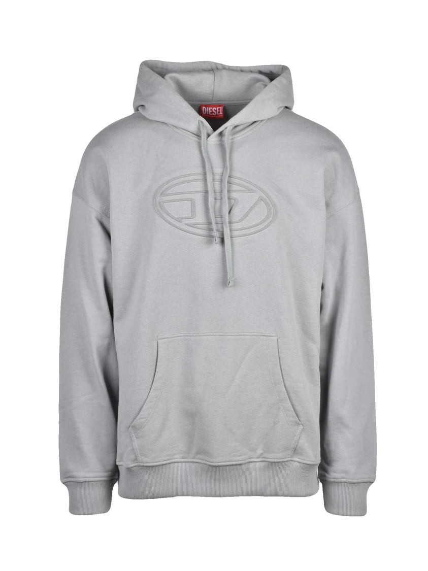 Diesel Relaxed Fit Light Grey Hooded Sweatshirt With Embossed Logo