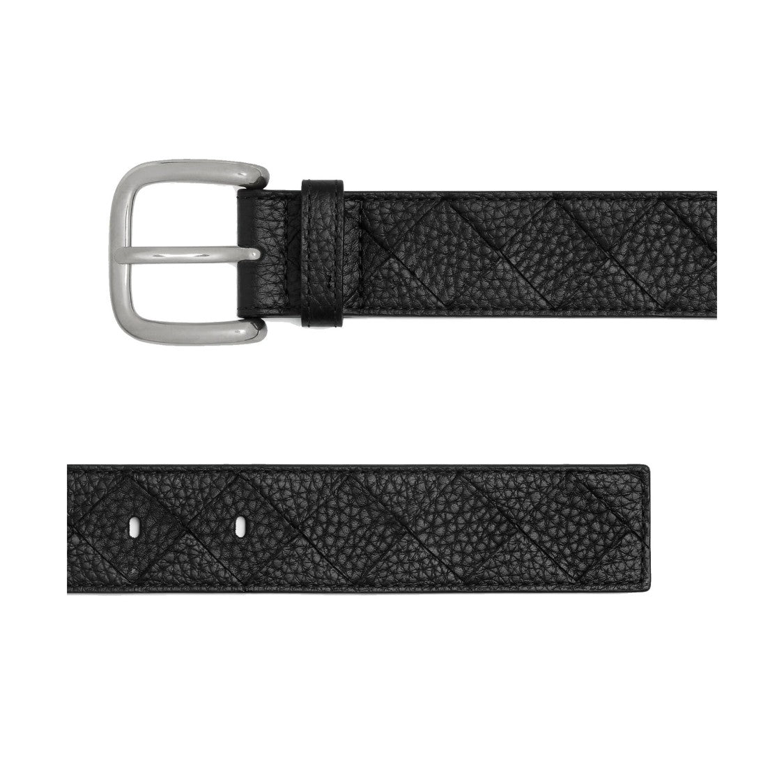 Bottega Veneta Intrecciato Pebbled Leather Belt With Adjustable Silver Buckle