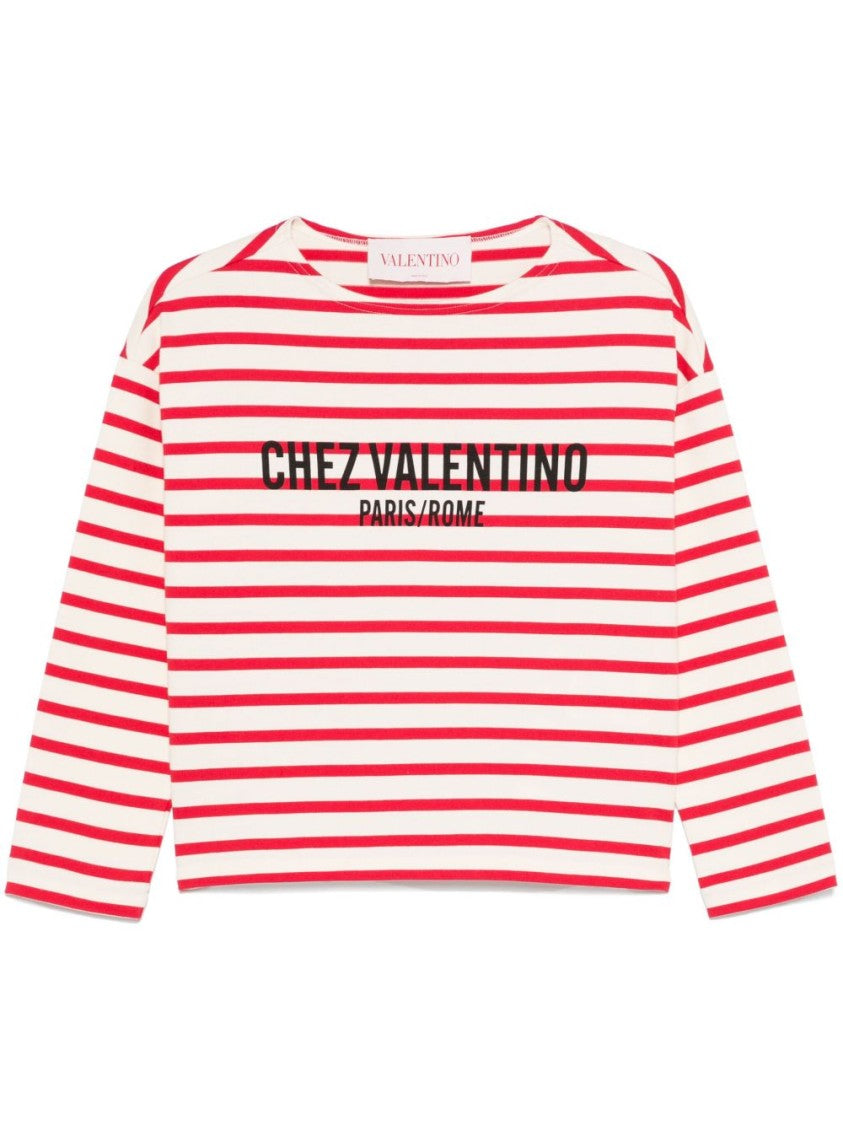 Valentino Red And White Striped Cotton T-Shirt