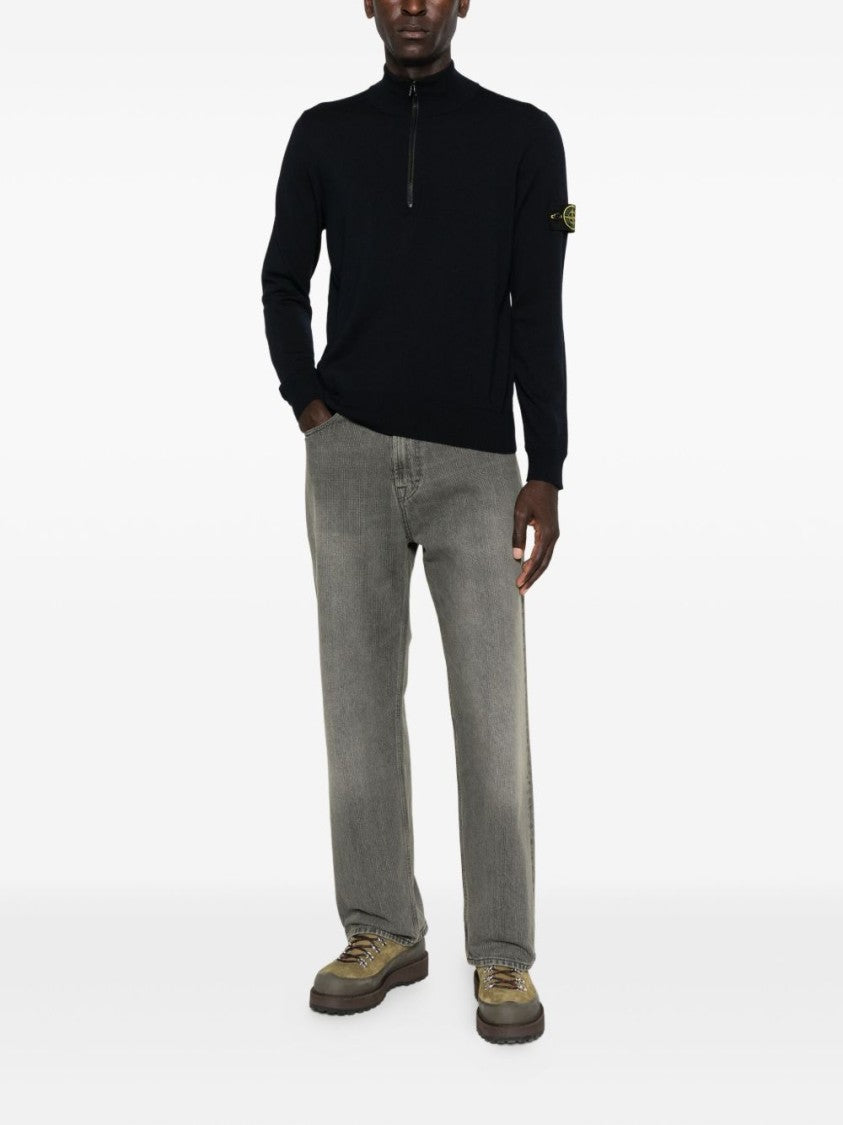 Stone Island Half-Zip Virgin Wool Sweater With Logo Badge