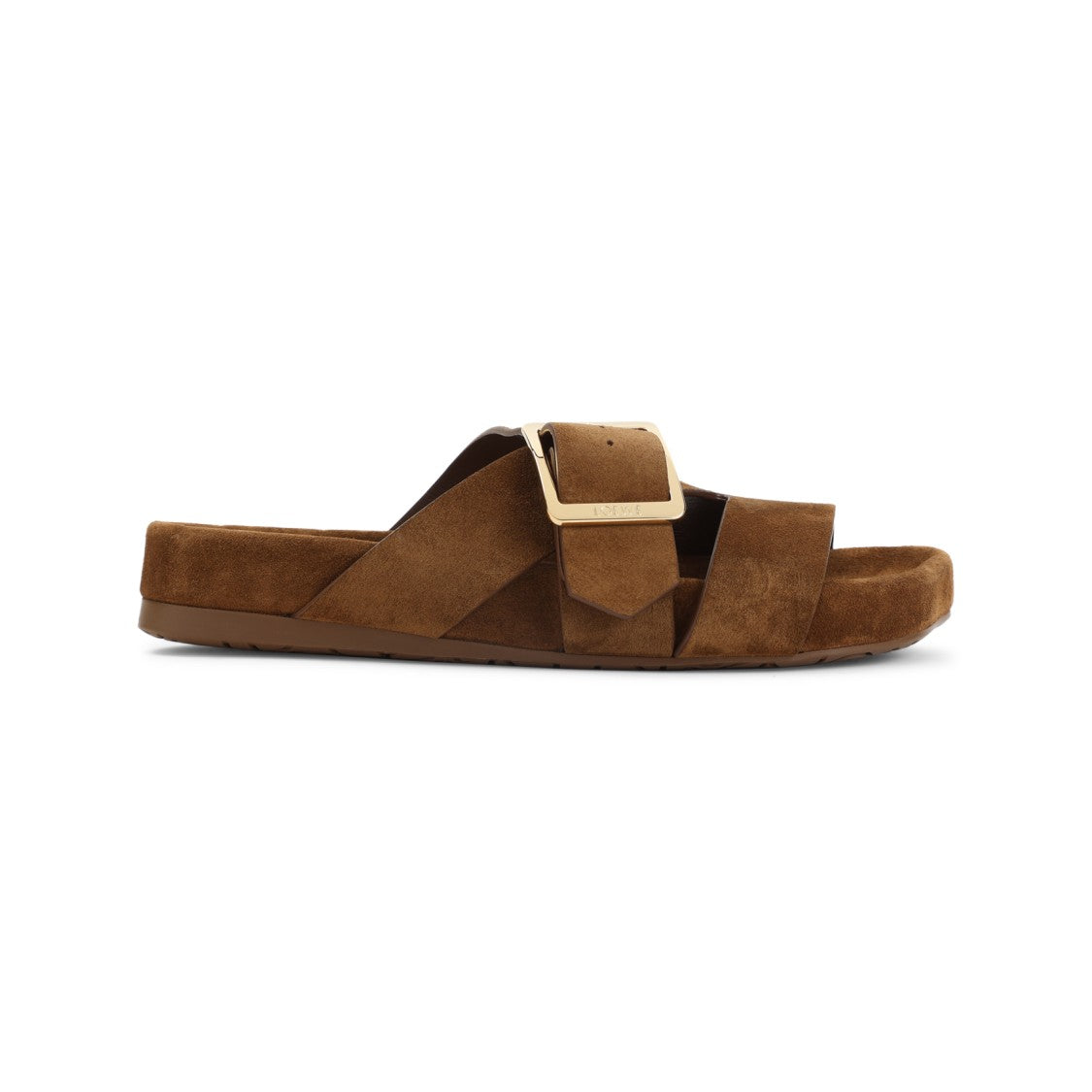 Loewe Ease Bucle Slide Brown Suede Leather Sandals