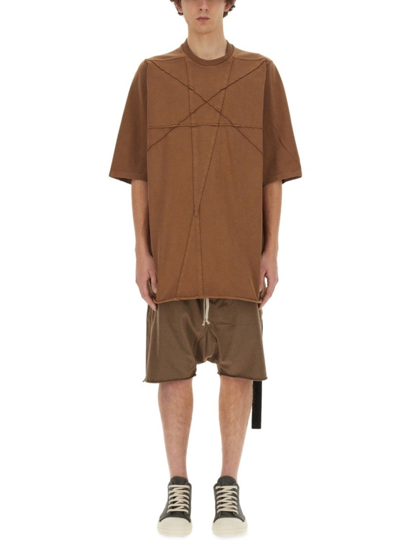 Drkshdw By Rick Owens Geometric Stitch Oversized T-Shirt In Brown Cotton