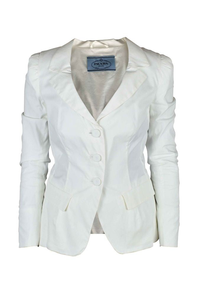 Prada Tailored White Blazer With Scalloped Collar