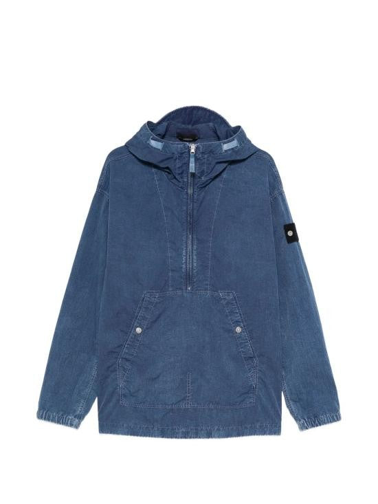 Stone Island Hooded Pullover Jacket With Half-Zip Front And Kangaroo Pocket
