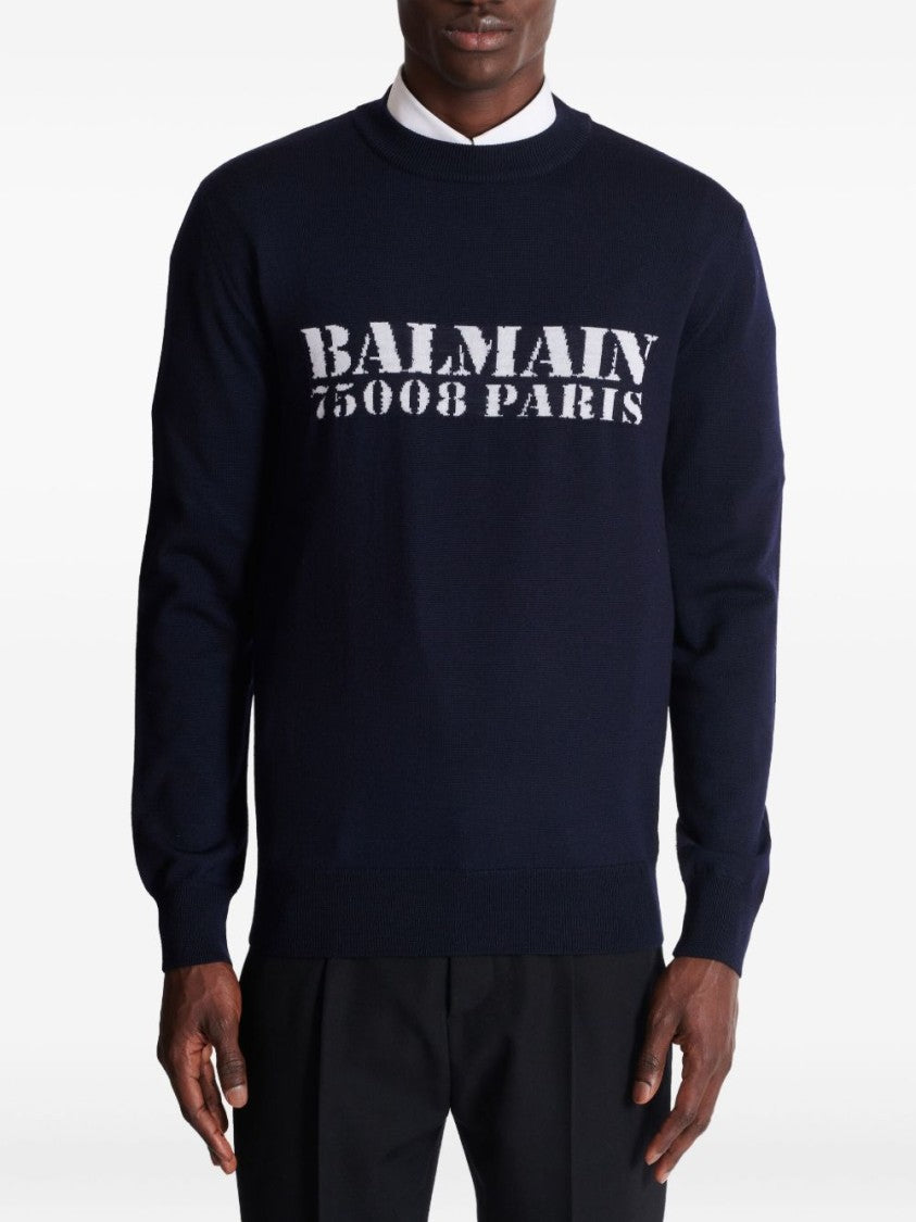 Balmain Navy Blue Knitted Sweater