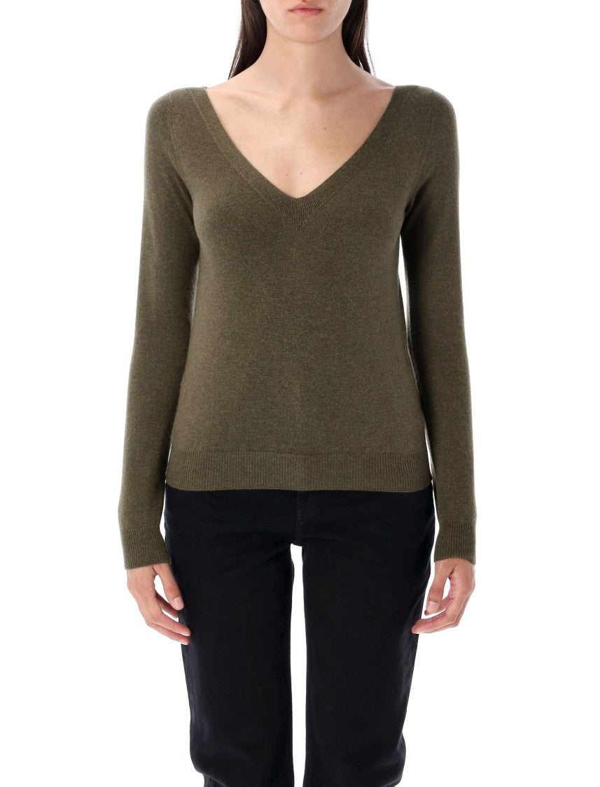 Saint Laurent V Neck Knit Ribbed Sweater