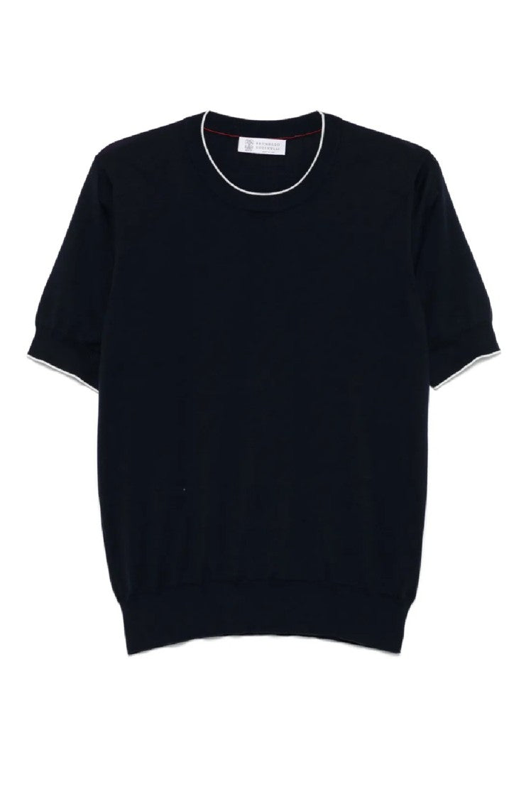 Brunello Cucinelli Short-Sleeved Crew Neck Sweater With Ribbed Details