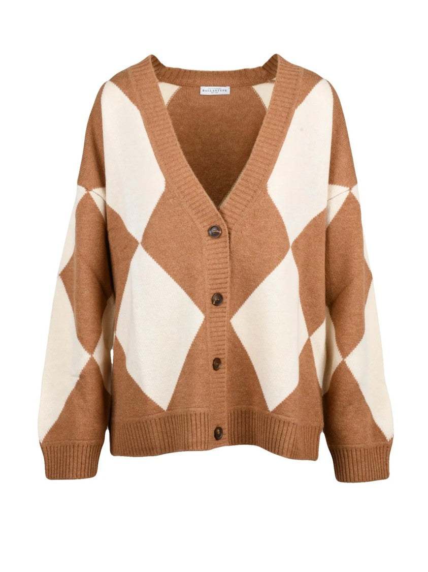Ballantyne Argyle Pattern Button Cardigan With Oversized Fit