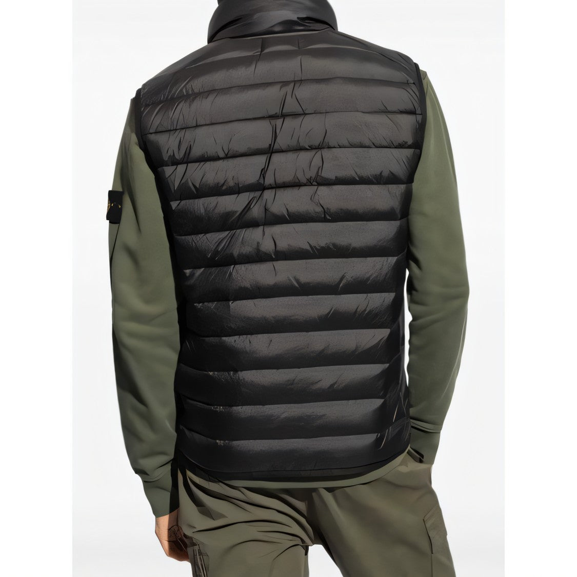 Stone Island Quilted Black Vest With High Collar And Zipper Closure