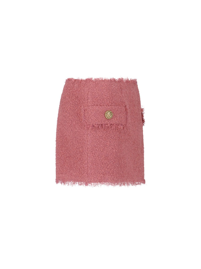 Balmain Pink Textured Tweed Mini Flap Skirt