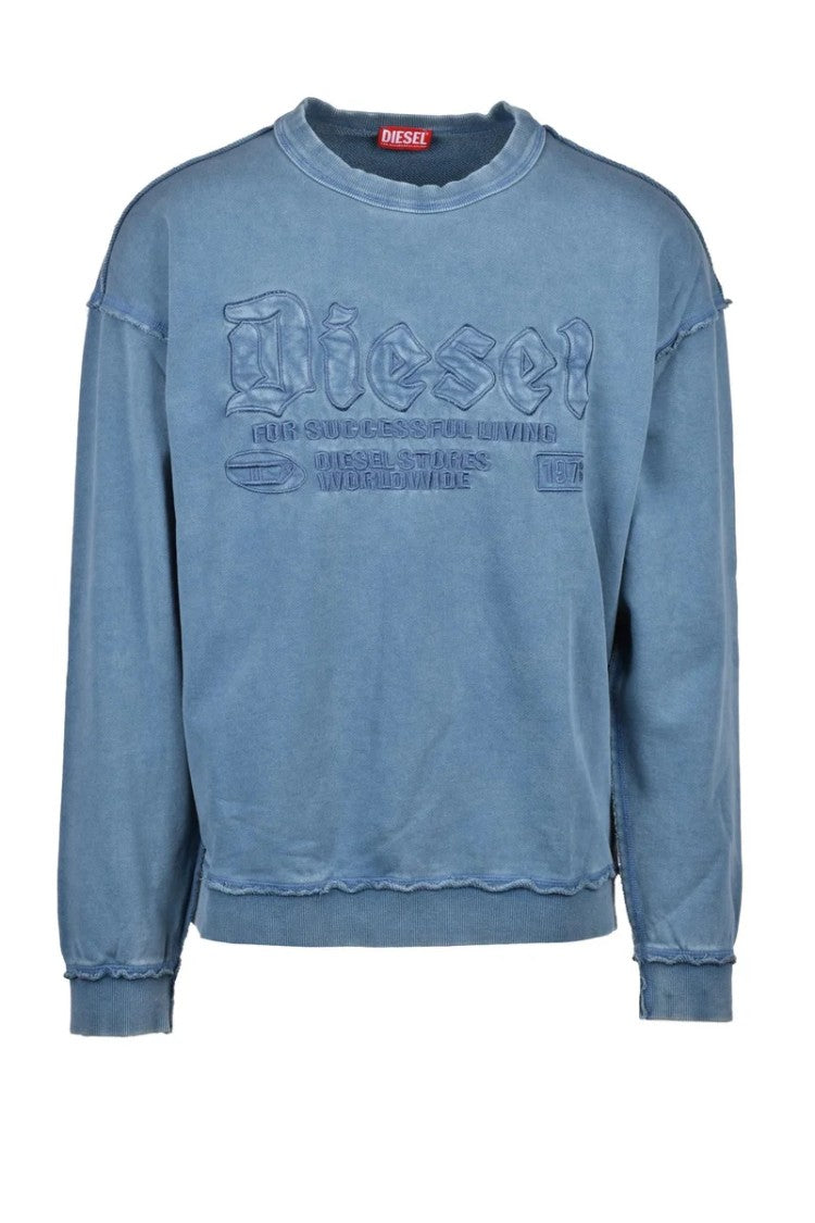 Diesel Blue Cotton Men's Raised Logo Sweatshirt