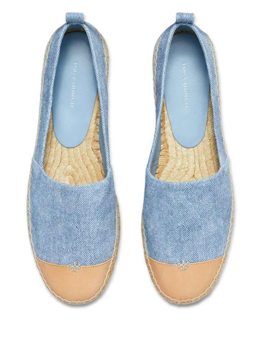Tory Burch Round Toe Blue Espadrille With Ankle Strap And Natural Jute Sole
