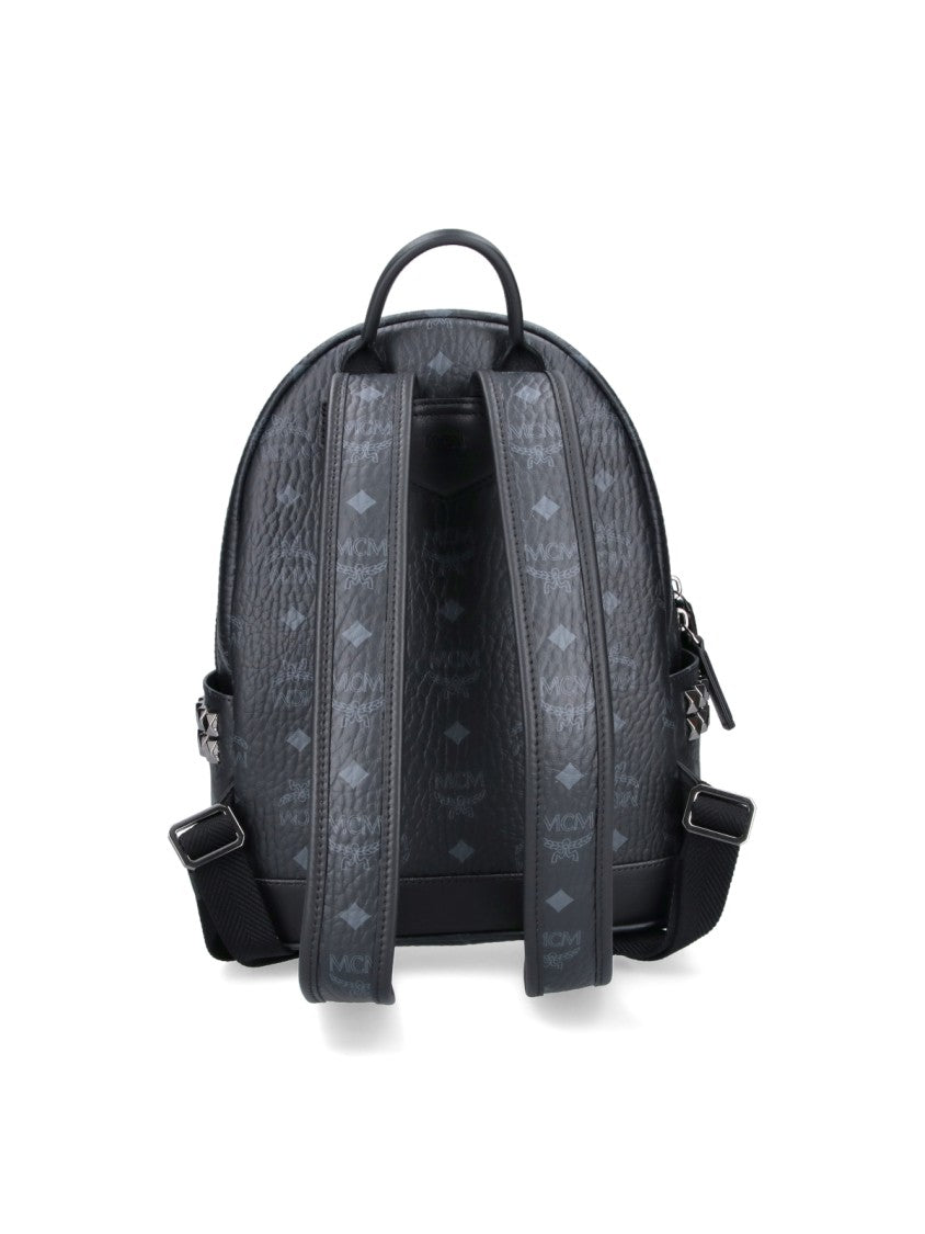 Mcm Black Stark Visetos Fabric Backpack