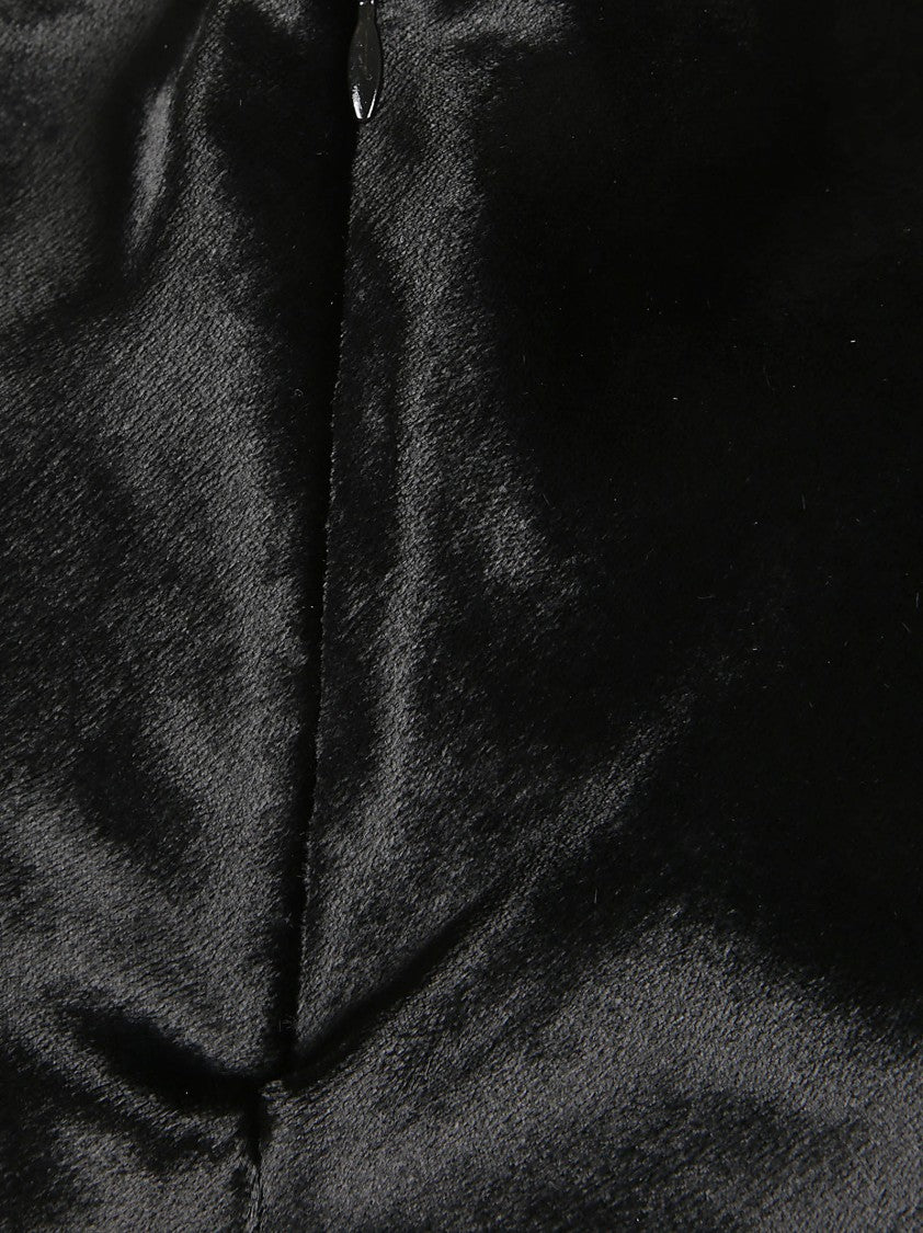 Alberta Ferretti Shiny Velvet Midi Dress With Flared Skirt And High Neckline