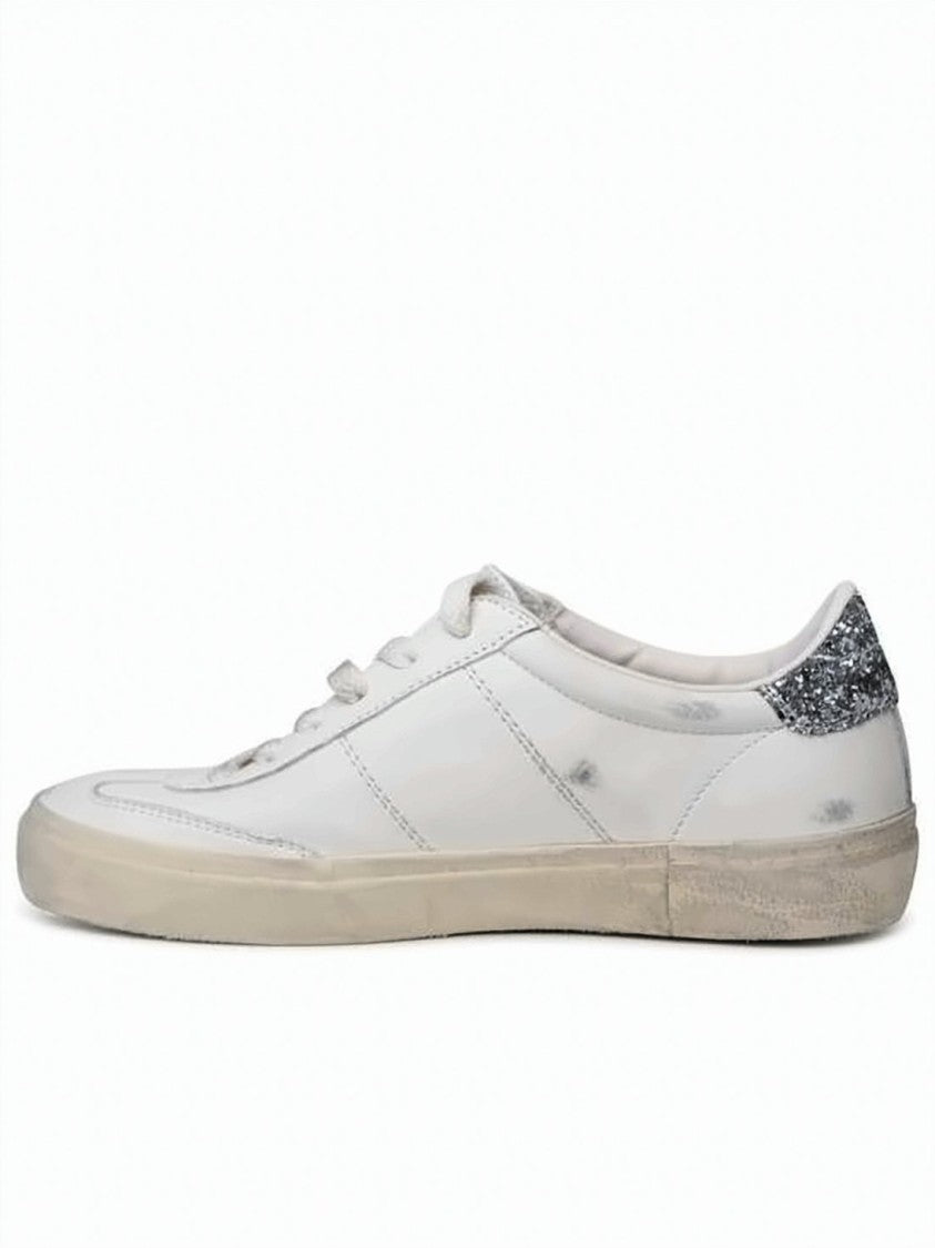 Golden Goose Distressed White Leather Low-Top Sneakers With Glitter Accents