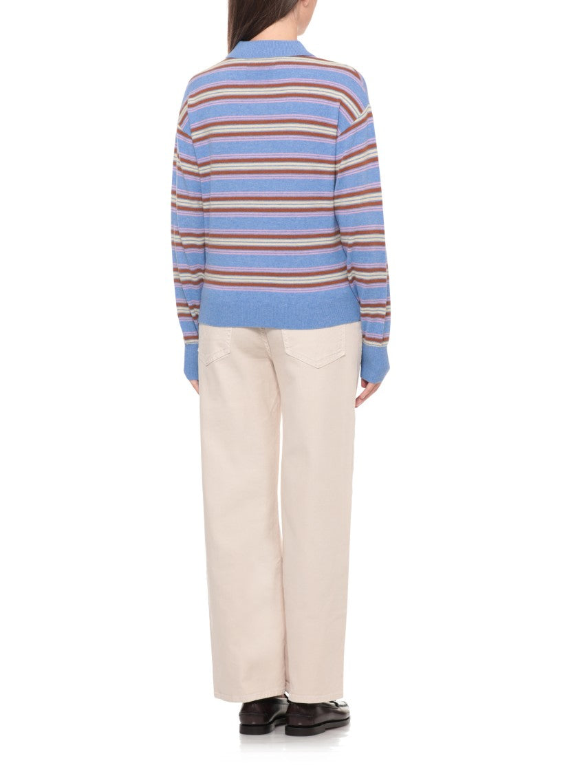 Guest In Residence Light Blue Striped Cashmere Polo Shirt