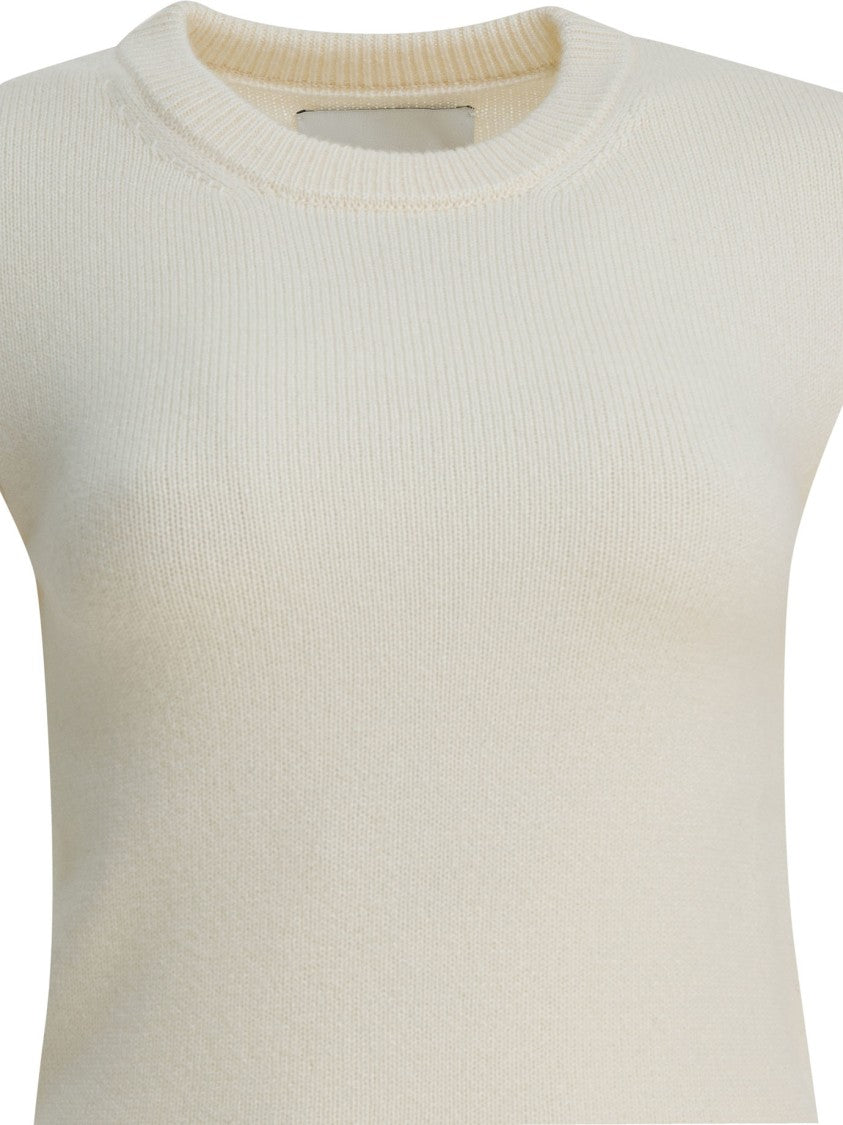Sa Su Phi Cashmere Knit Sweater With Ribbed Trims And Classic Crew Neckline