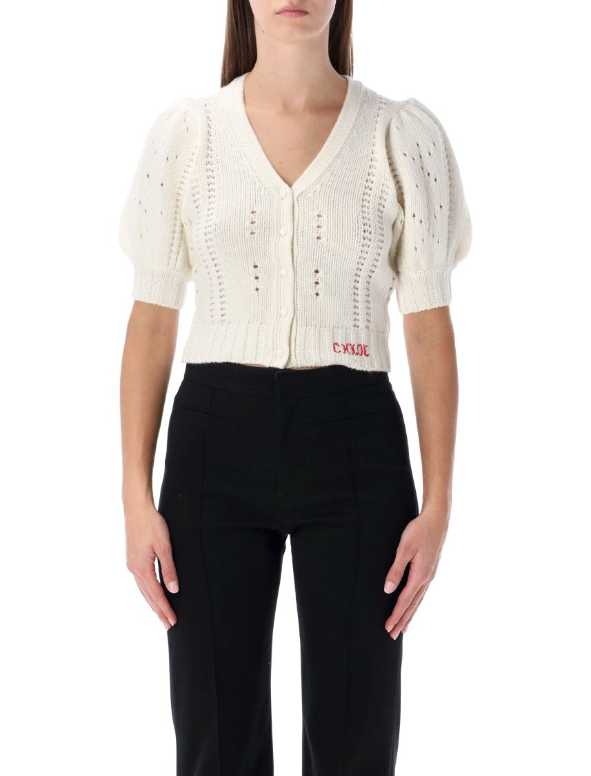 Chloé Wool And Cashmere Puff-Sleeve V-Neck Cardigan