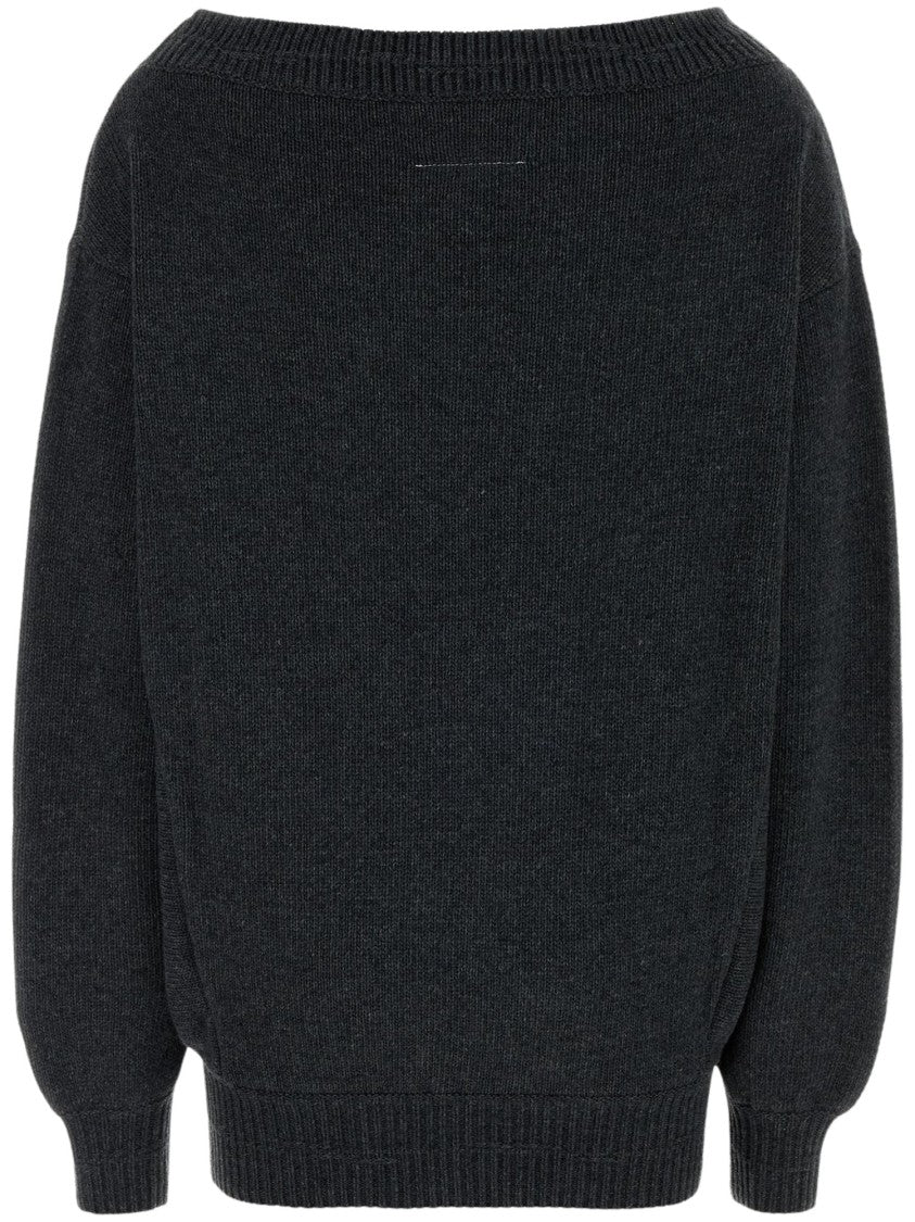 Mm6 By Maison Margiela Relaxed Black Sweater With Long Sleeves And Ribbed Finish