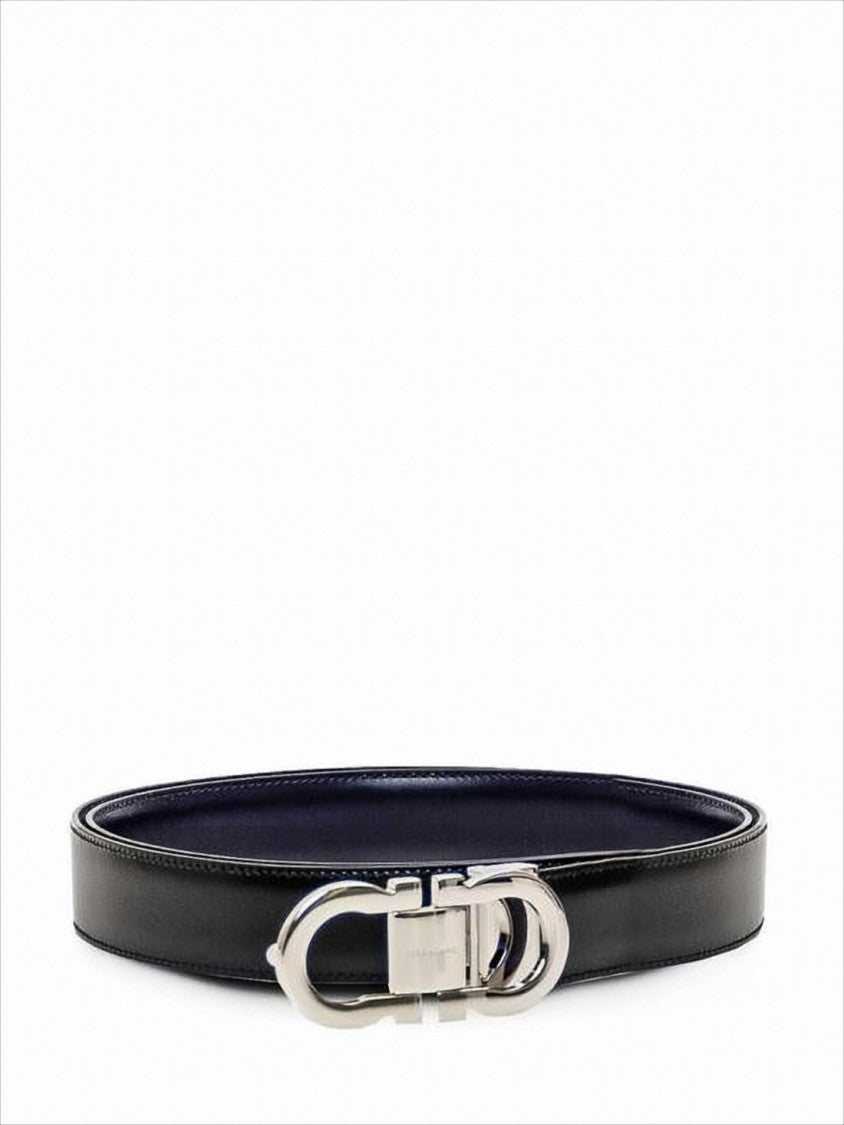Salvatore Ferragamo Smooth Finish Leather Belt With Interlocking Silver-Toned Buckle