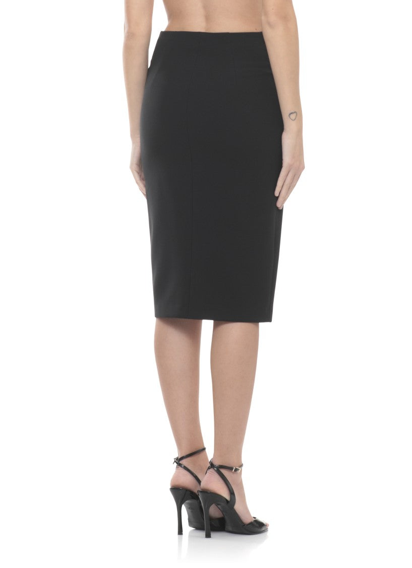 Elisabetta Franchi Fitted Midi Skirt With Side Zip And Metal Logo