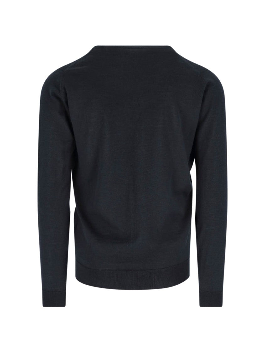 John Smedley Fitted Black Knit Sweater With Ribbed Details