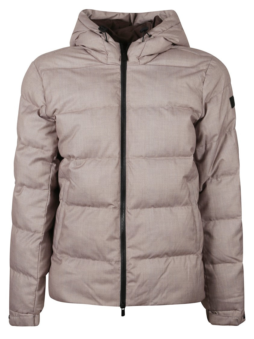 Mc2 Saint Barth Padded Beige Hooded Jacket With Logo Detail And Zip Fastening