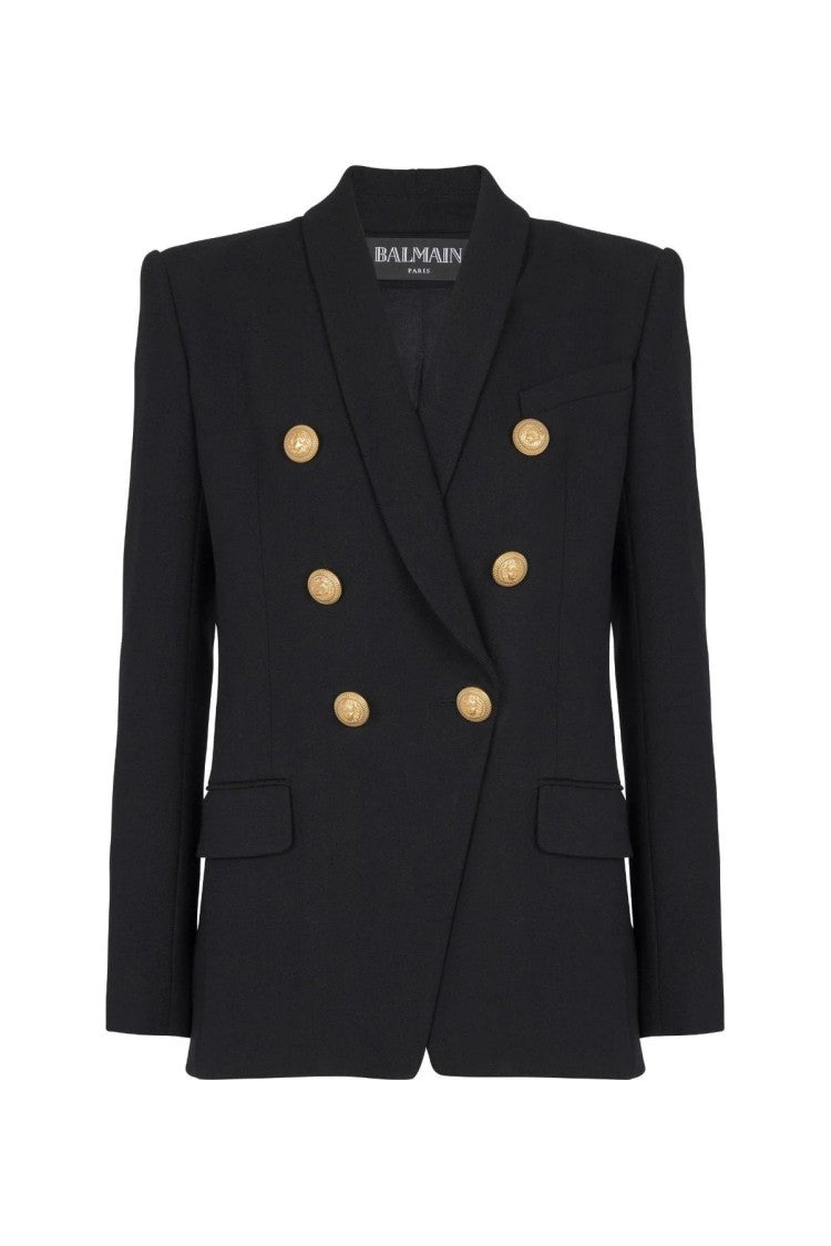 Balmain Black Double-Breasted Viscose-Blend Blazer