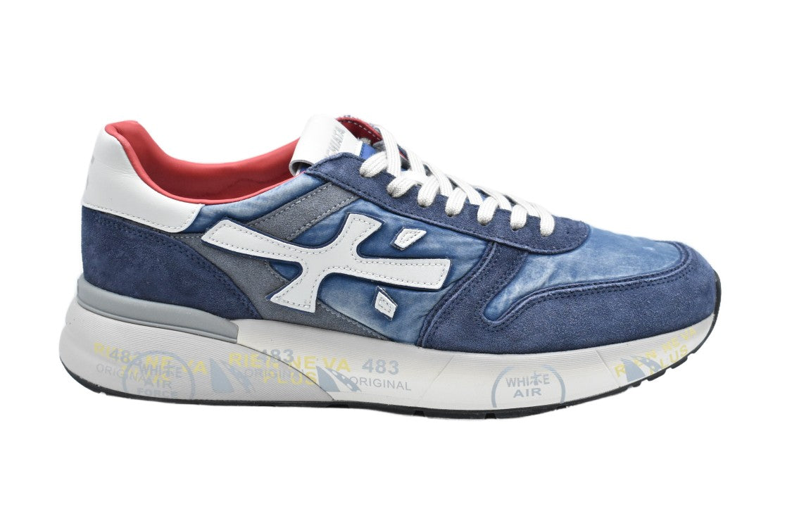 Premiata Layered Blue Suede Low Sneakers With Sole