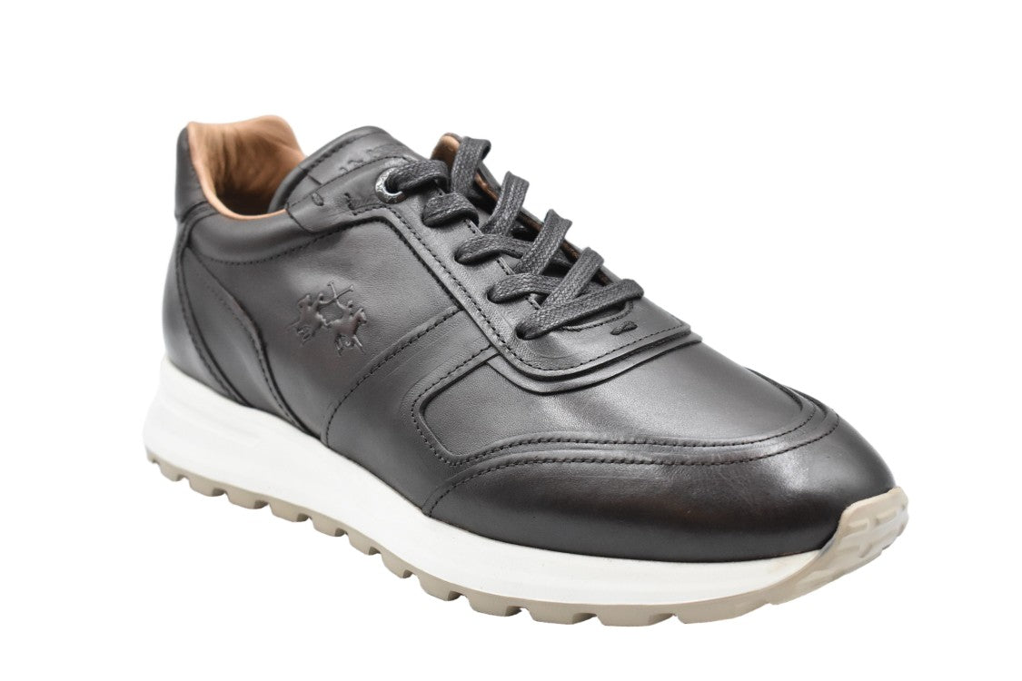 La Martina Dark Brown Leather Low-Top Sneakers
